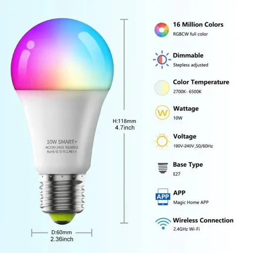 2 Pièces Ampoule Led Intelligente Rgb E27 Wifi Bluetooth Compatible Avec Alexa, Google Home, Ifttt, Siri occasion reconditionné disponible sur Rakuten