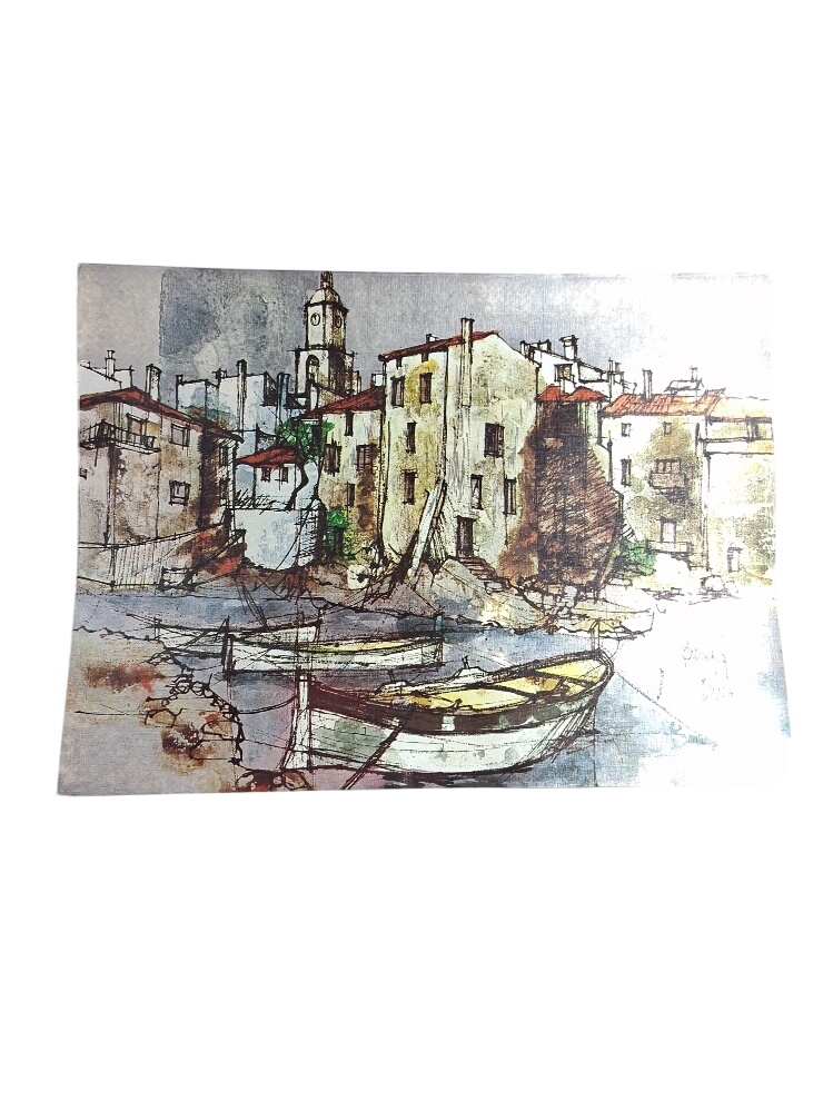2 reproductions traitées façon émaux signées dans le style Bernard Buffet Bon état - 15,00 € 2 reproductions traitées façon émaux signées dans le style Bernard Buffet Bon état reconditionné disponible sur Label Emmaüs