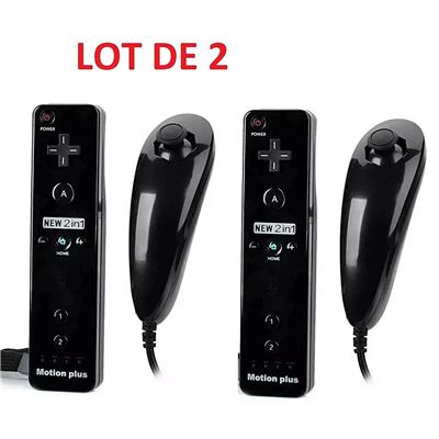 2 X Télécommande Wiimote plus (Motion plus inclus) et Nunchuck pour Nintendo Wii et Wii U - Noir - Straße Game ® État correct N/A reconditionné disponible sur Fnac