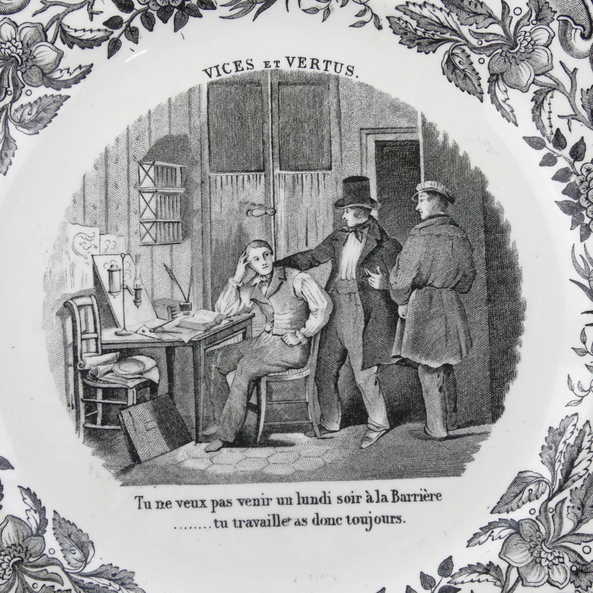 Voir photo 2 de 3 assiettes parlantes Creil et Montereau série Vices et vertus 3 assiettes parlantes Creil et Montereau série Vices et vertus Bon état reconditionné photo 2