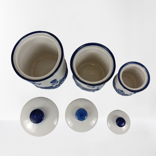 Voir photo 2 de 3 pots en céramique bleue et blanc décor marin 3 pots en céramique bleue et blanc décor marin reconditionné photo 2