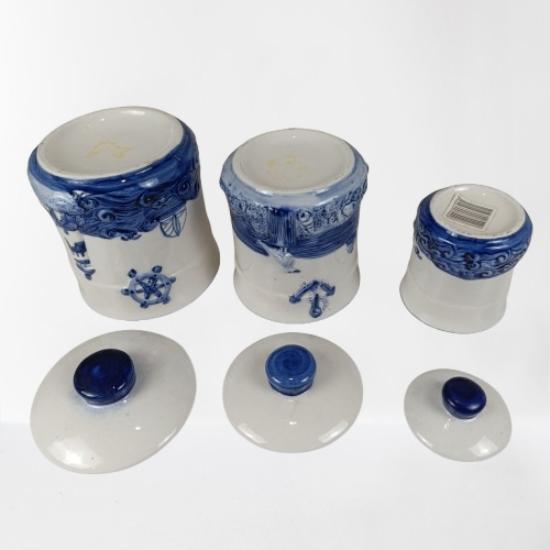 Voir photo 3 de 3 pots en céramique bleue et blanc décor marin 3 pots en céramique bleue et blanc décor marin reconditionné photo 3