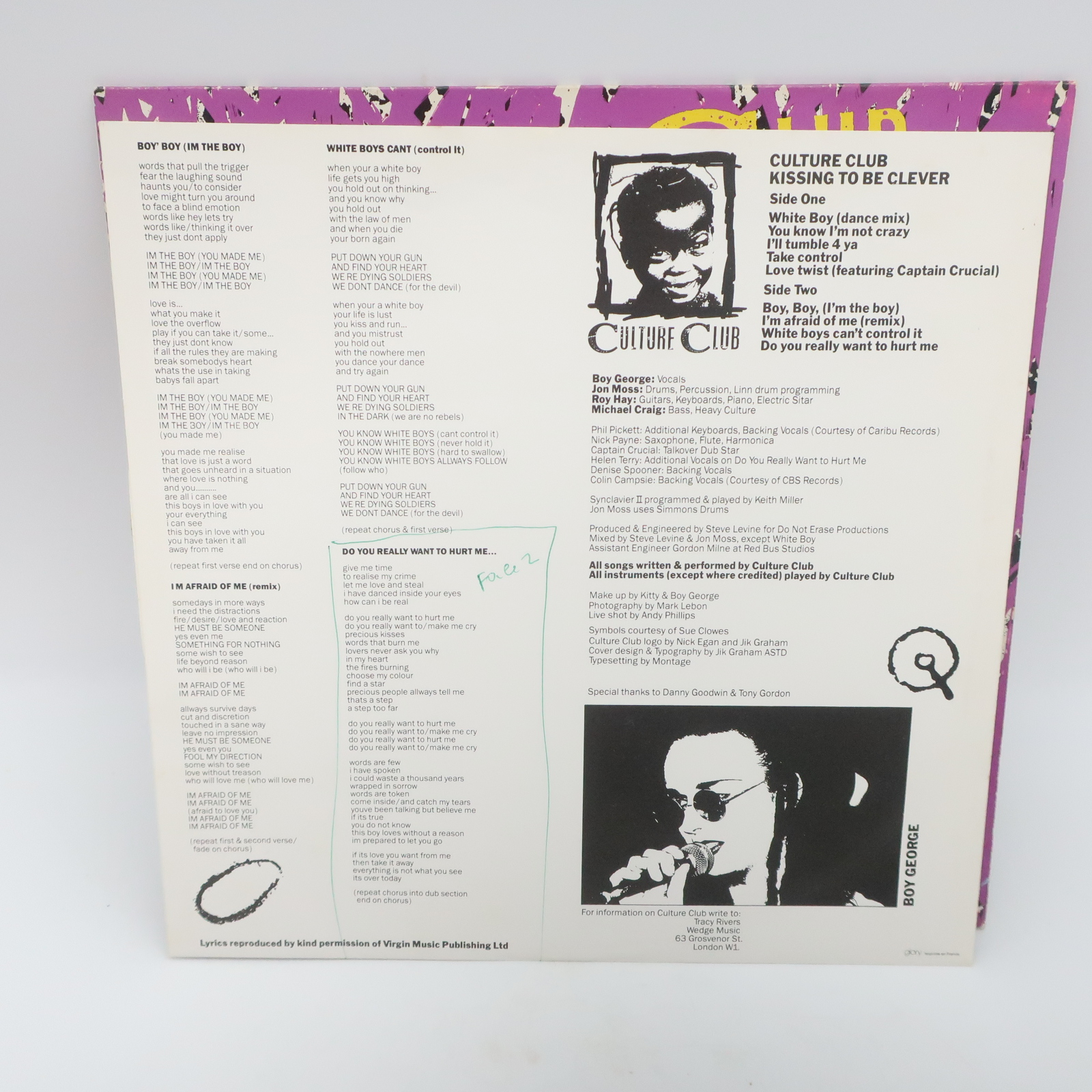 Voir photo 7 de 33T Culture Club " Kissing to be Clever " 1982 Virgin 33T Culture Club " Kissing to be Clever " 1982 Virgin Très bon état reconditionné photo 7
