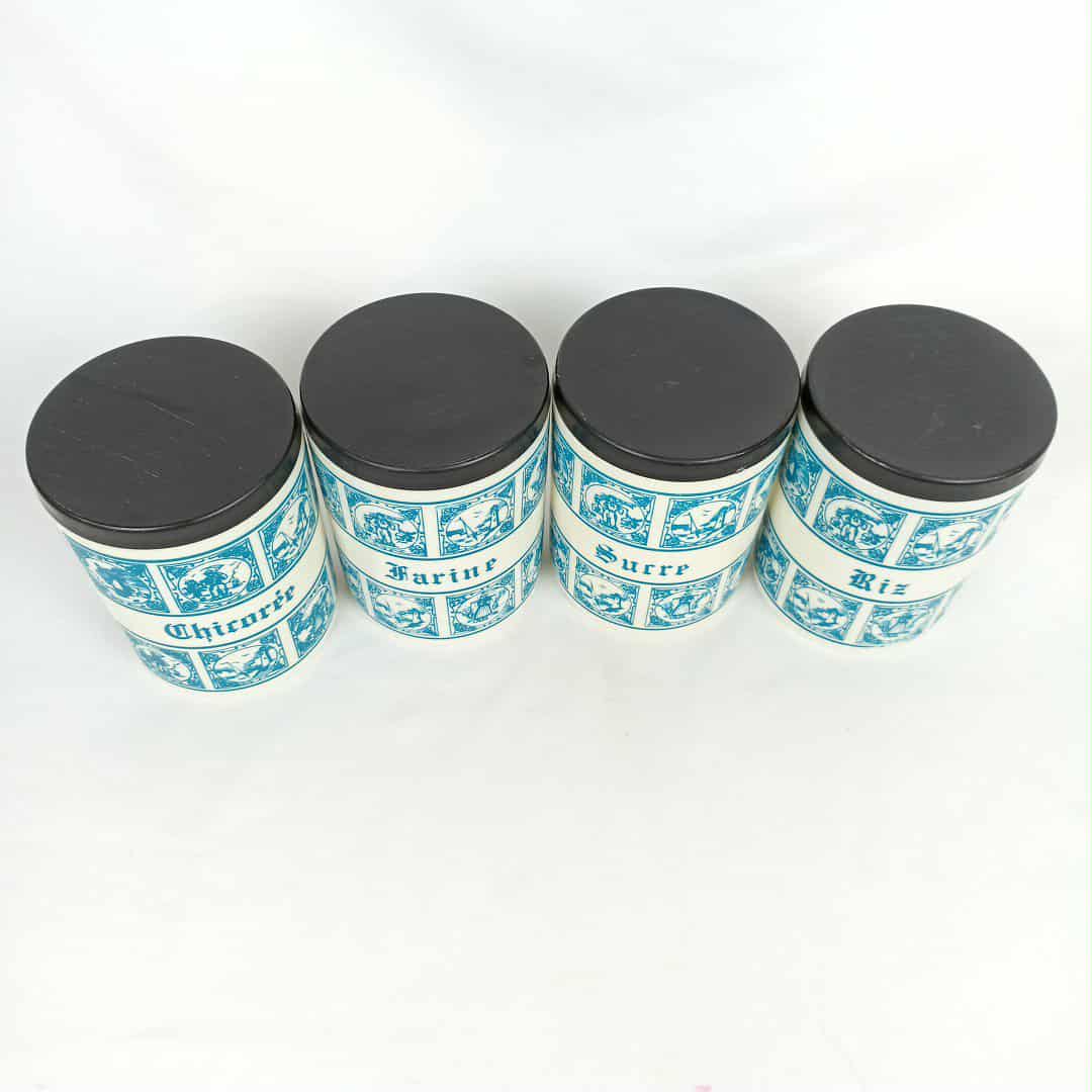 Voir photo 2 de 4 pots de cuisine vintage au décor style Delft 4 pots de cuisine vintage au décor style Delft Bon état reconditionné photo 2