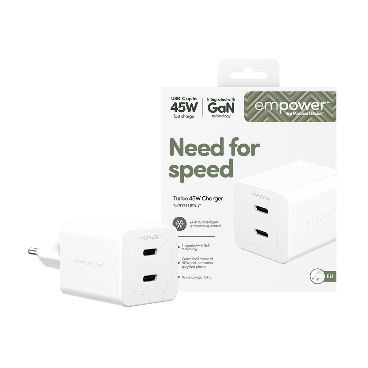 45 W chargeur GaN (2 x PD3.1 USB-C) blanc Parfait état reconditionné disponible sur Refurbed | Dero