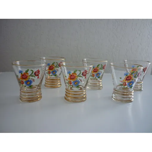 6 Anciens Verres À Liqueur - Liseré Or Et Décor Floral - Années 50/60 Bon état reconditionné disponible sur Rakuten