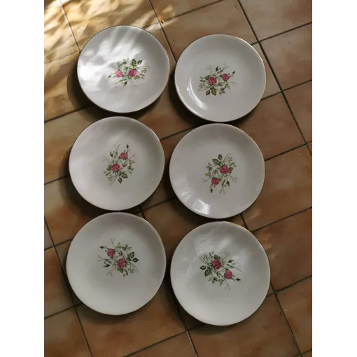 6 Grandes Assiettes Plates Gien. France. Modèle Pompadour D 23,5 Cm occasion reconditionné disponible sur Rakuten