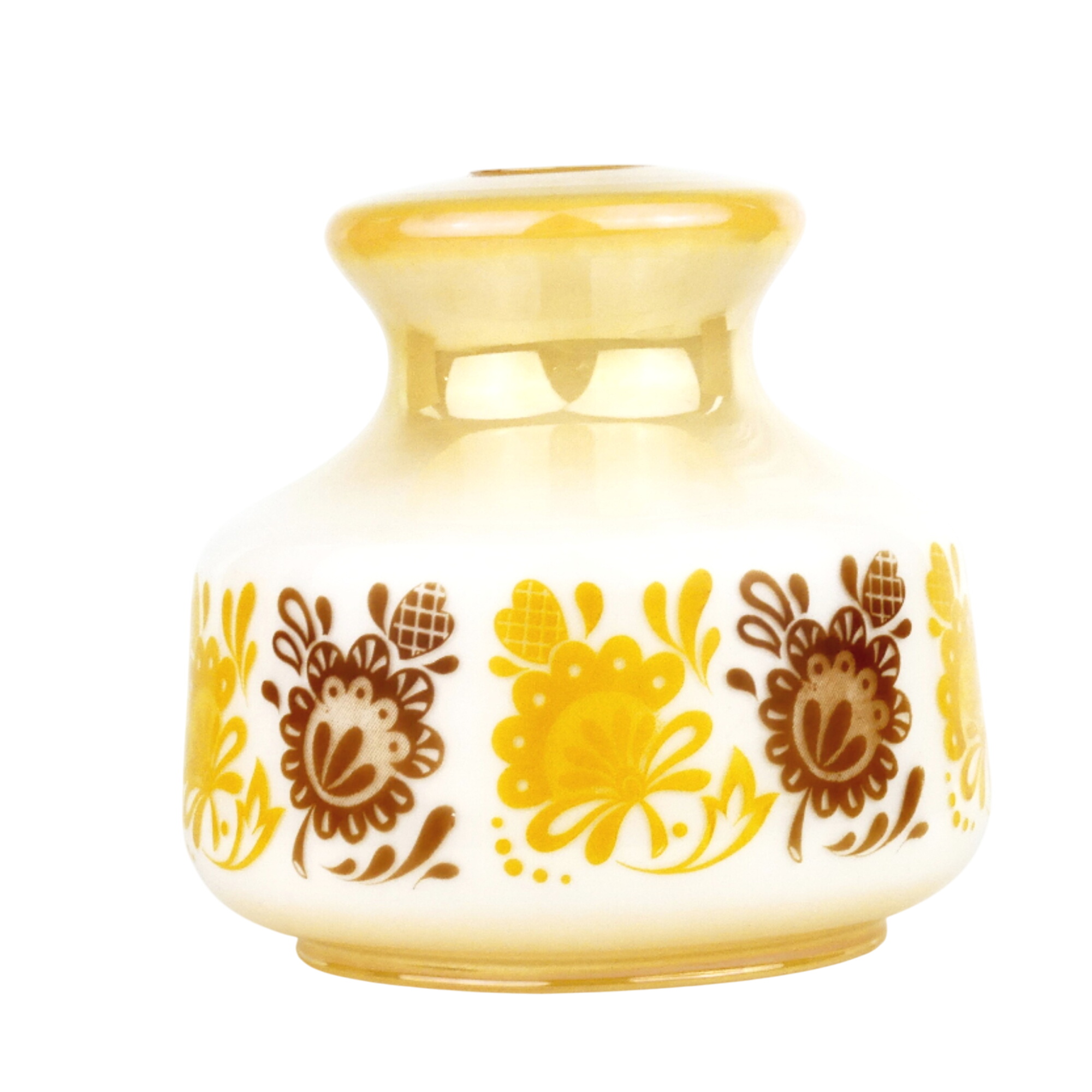 Abat-jour en opaline vintage fleurs jaune et marron Bon état - 10,00 € Abat-jour en opaline vintage fleurs jaune et marron Bon état reconditionné disponible sur Label Emmaüs