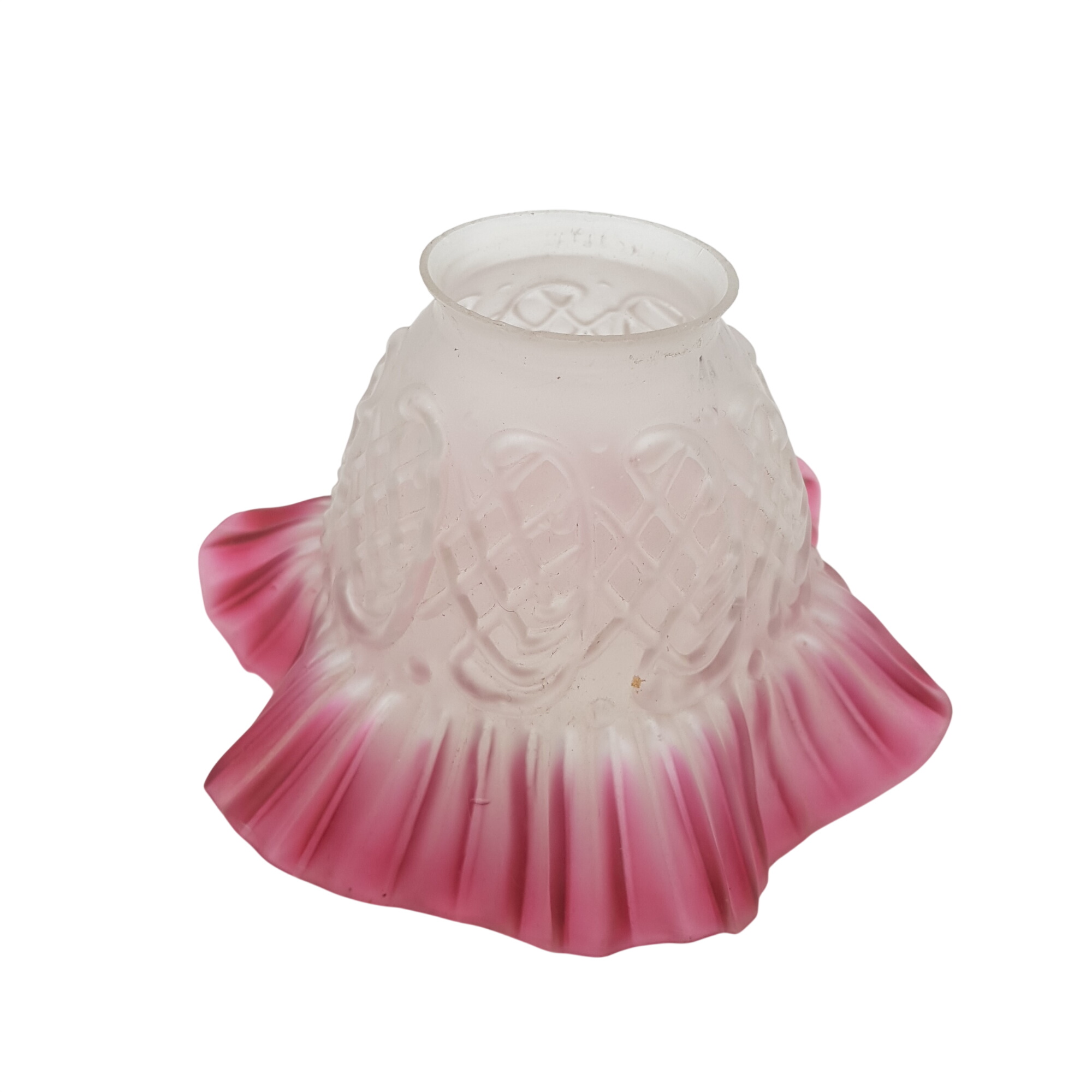 Acheter Abat jour tulipe en verre à motif aux extrémités rose Bon état - 10,00 € Abat jour tulipe en verre à motif aux extrémités rose Bon état reconditionné disponible sur Label Emmaüs