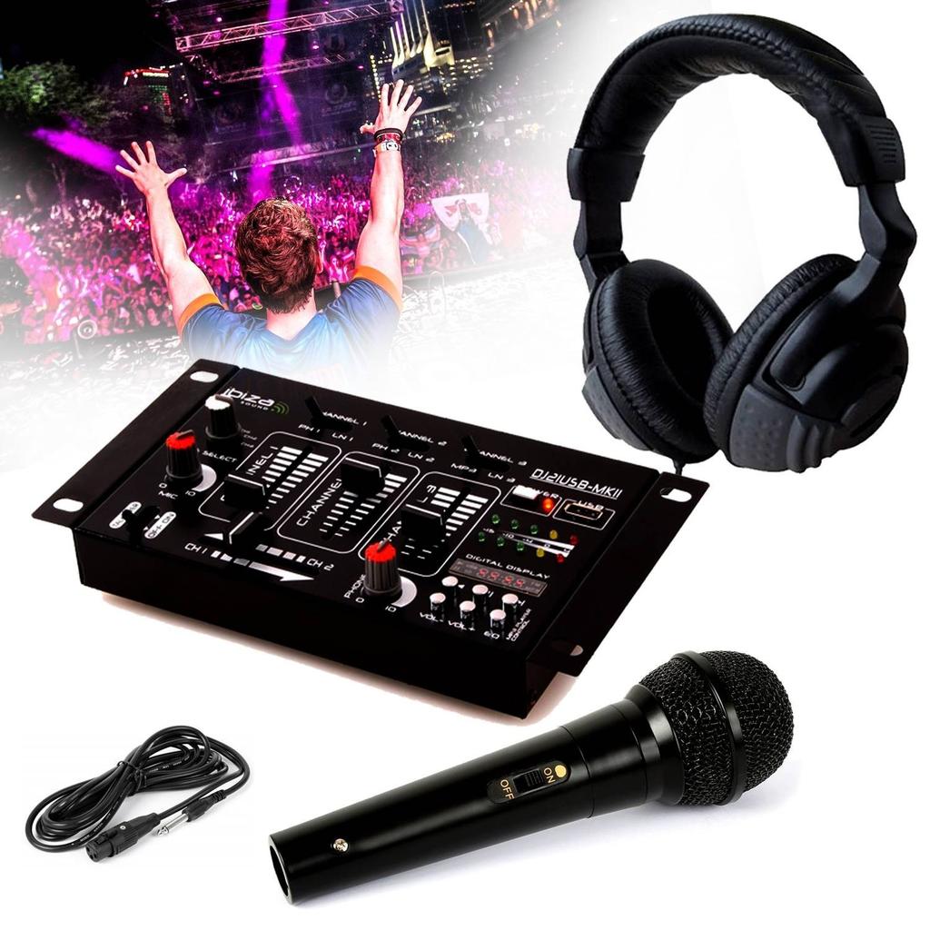 Accessoires audio Casque DJ Sono + table de mixage DJ21-USB-MKII IBIZA Sound + Micro Dynamique Noir Reconditionné Ibiza Sound reconditionné disponible sur Backmarket
