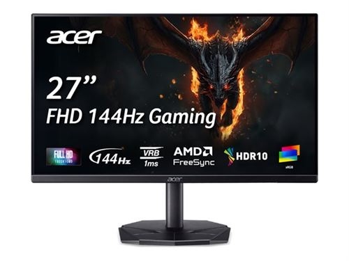 Acer Nitro KG270 P0bi - KG0 Series - écran LED - jeux - 27" - 1920 x 1080 Full HD (1080p) @ 144 Hz - VA - 250 cd/m² - 0.5 ms - HDMI, VGA - noir - pour Nitro V 15; 16 AI; 16S AI; 17 AI; Predator Helios 16 AI; 18 AI; Predator Helios Neo 18 AI État correct N/A reconditionné disponible sur Fnac