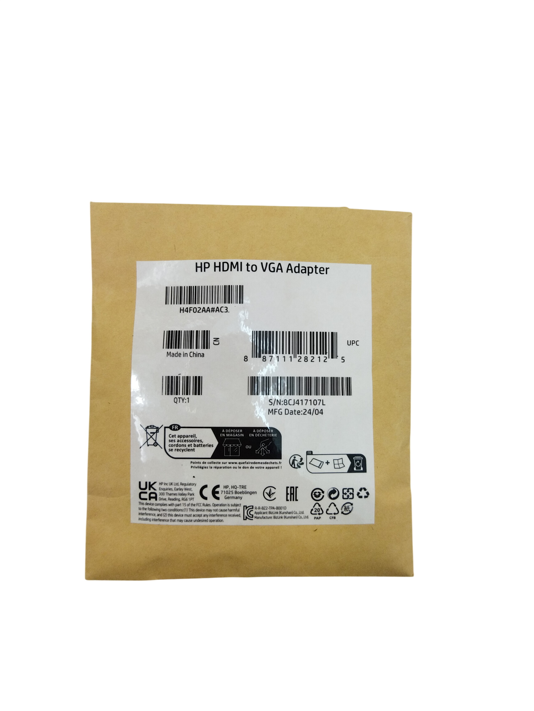 Adaptateur HP HDMI vers VGA - 14,00 € Adaptateur HP HDMI vers VGA reconditionné disponible sur Label Emmaüs