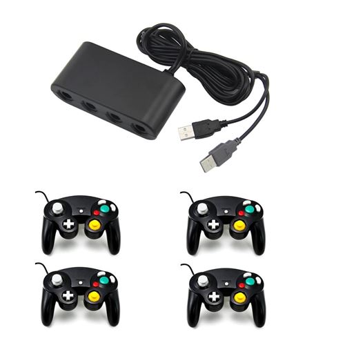 Adaptateur manette Gamecube sur Nintendo Wii U, Switch et PC + 4 manette Game cube Noir État correct reconditionné disponible sur Fnac