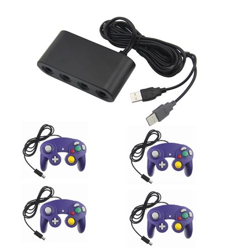 Adaptateur manette Gamecube sur Nintendo Wii U, Switch et PC + 4 manette Game cube Violet État correct reconditionné disponible sur Fnac