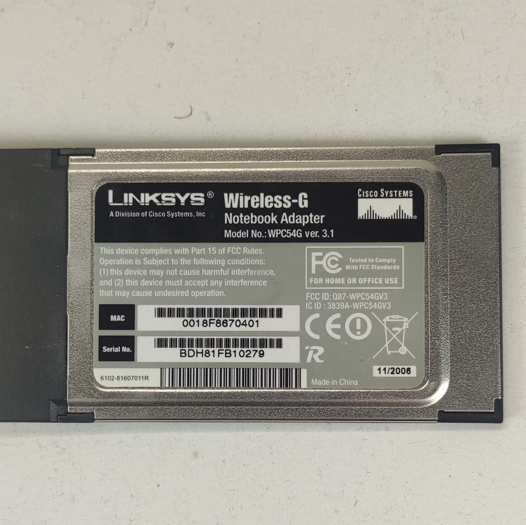 Voir photo 4 de Adaptateur Wifi, Linksys pour port PCMCIA, 2.4 GHz 802.11 g Adaptateur Wifi, Linksys pour port PCMCIA, 2.4 GHz 802.11 g très bon état reconditionné photo 4