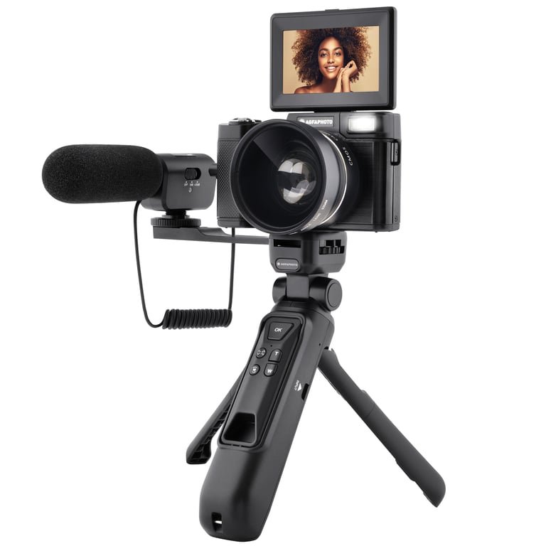 AGFAPHOTO Realishot VLG-4K Kit Vlogging - Caméra 24MP, Vidéo 4K, Ecran LCD 3'', Zoom Numérique 16X, Capteur CMOS, Batterie Lithium - Noir - Excellent état Parfait état Agfa Photo reconditionné disponible sur Pixmania
