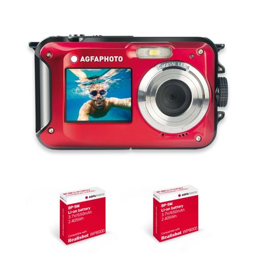 AGFAPHOTO Realishot WP8000 + 2 Batteries - Appareil Photo Numerique Étanche, 3m/10, 24 MP, Video Full HD, Double ecran LCD, Zoom Digital 16x, Stabilisateur Numerique - Rouge État correct reconditionné disponible sur Fnac