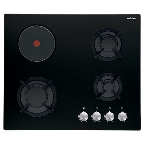 Airlux AV647HBK - Table de cuisson gaz et électrique - 4 plaques de cuisson - Niche - largeur : 55 cm - profondeur : 47 cm - verre noir État correct reconditionné disponible sur Fnac