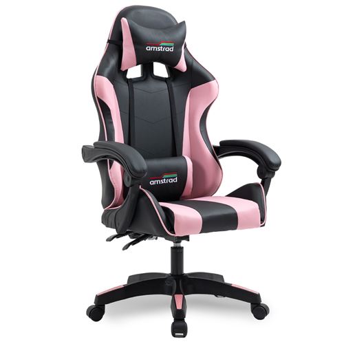 Amstrad AMS-800-PINK Fauteuil / Chaise de bureau Gamer coloris noir & rose - coussin lombaire & appuie tête État correct reconditionné disponible sur Fnac
