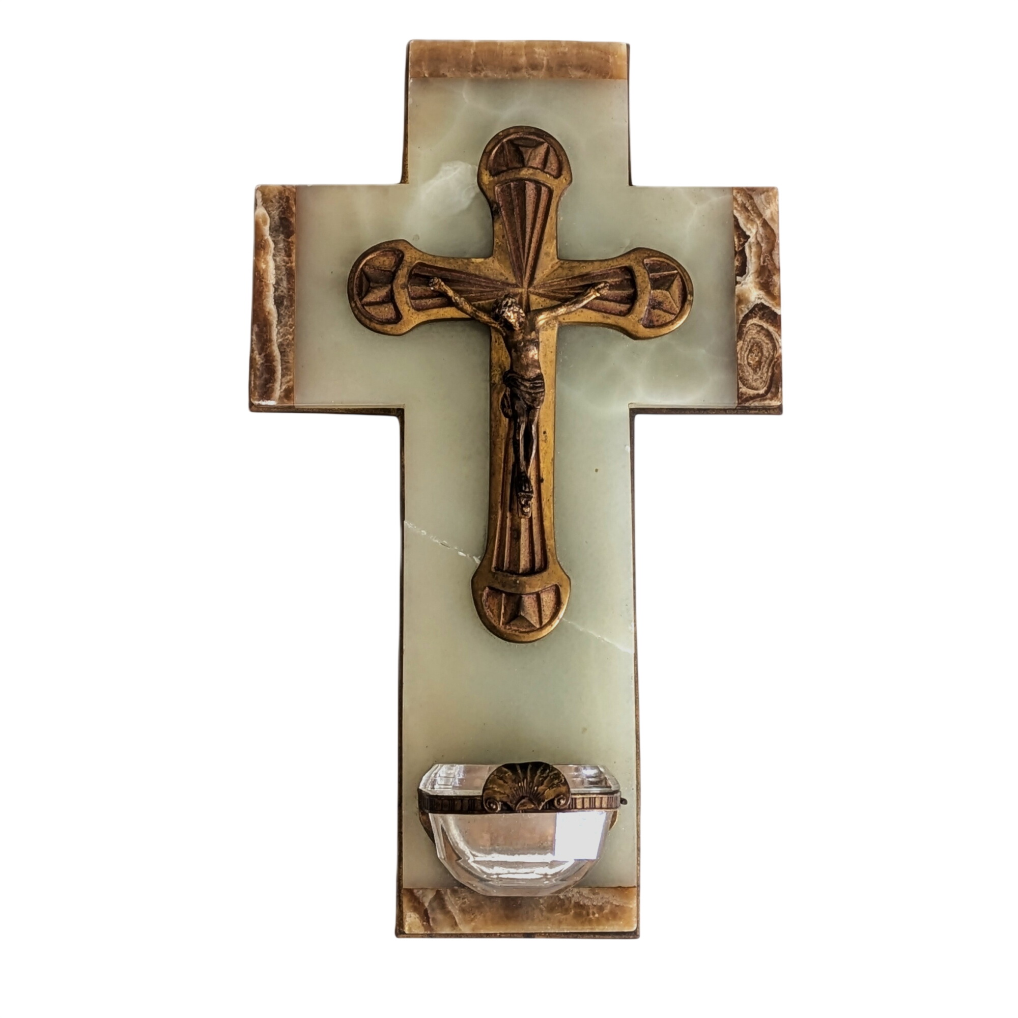 Acheter Ancien Bénitier Crucifix Mural Art Déco en Pierre et Métal Doré Bon état - 25,00 € Ancien Bénitier Crucifix Mural Art Déco en Pierre et Métal Doré Bon état reconditionné disponible sur Label Emmaüs