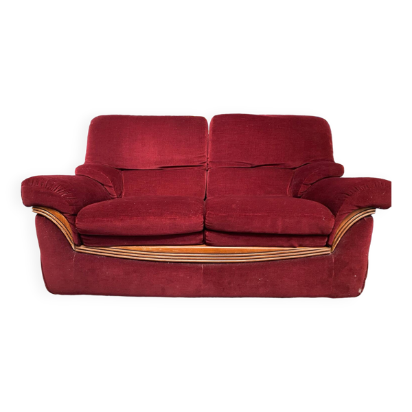 Acheter Ancien Canapé Art Déco En Velour Rouge Bordeaux & Décor Bois Bon état - 299,00 € Ancien Canapé Art Déco En Velour Rouge Bordeaux & Décor Bois Bon état reconditionné disponible sur Selency