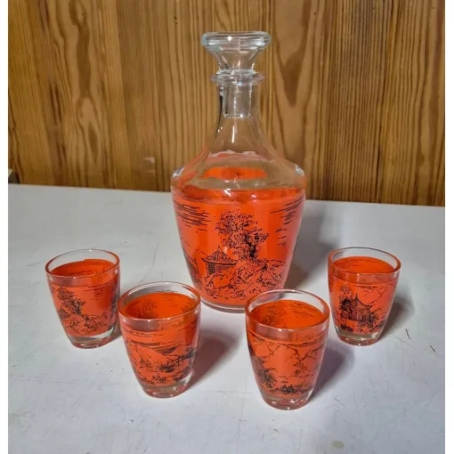 Ancien Service À Liqueur En Verre Décoré Carafe Et 4 Verres Scènes Asiatiques Bon état reconditionné disponible sur Rakuten