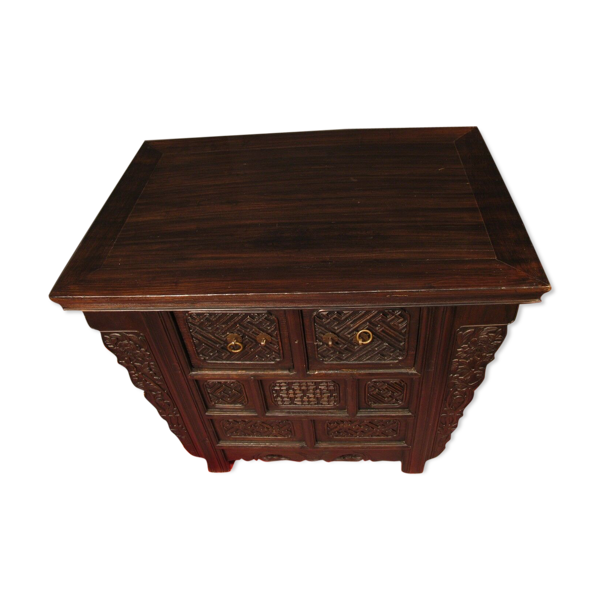 Ancienne table chinoise à tiroirs en orme foncé Bon état reconditionné (offre indisponible)