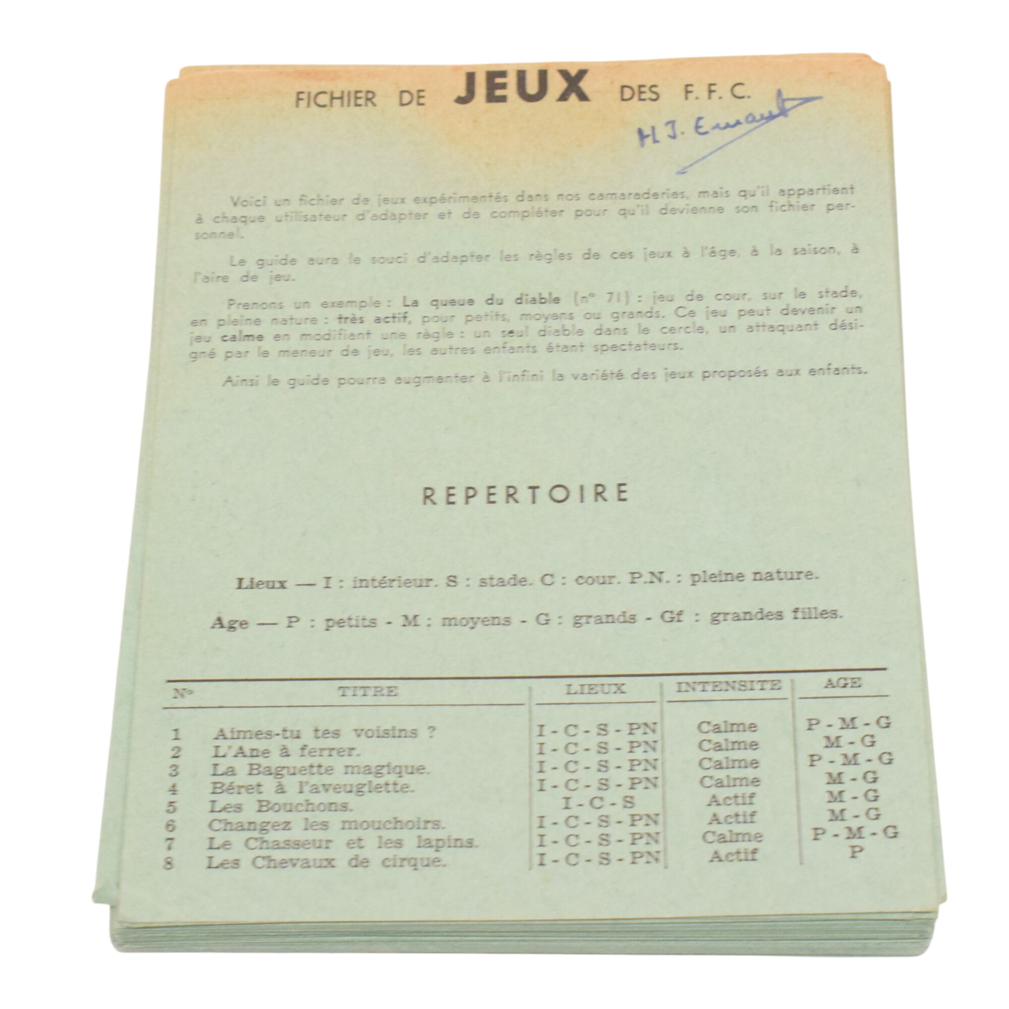 Anciennes fiches de jeux le fichier des Francs et Franches Camarade FFC de 1961 État correct - 10,00 € Anciennes fiches de jeux le fichier des Francs et Franches Camarade FFC de 1961 État correct reconditionné disponible sur Label Emmaüs