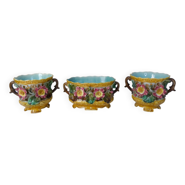 anciens cache-pots et jardinière faience barbotine Bon état reconditionné (offre indisponible)