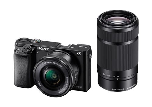 Appareil photo hybride Sony Alpha A6000 noir + E PZ 16-50mm f/3.5-5.6 OSS + E 55-210mm f/4.5-6.3 OSS État correct reconditionné disponible sur Fnac