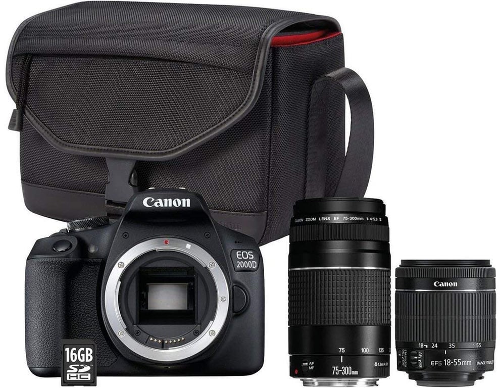 Appareil Photo Reflex Canon EOS 2000D avec Objectif EF-S 18-55 mm et EF 75-300 mm, Sac et Carte mémoire SD 16 Go - Très bon état Très bon état Canon reconditionné disponible sur Pixmania