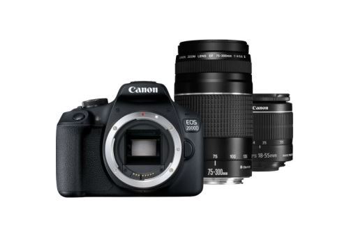 Appareil Photo Reflex Canon EOS 2000D + Objectif EF-S 18-55 mm f/3.5-5.6 IS II + Objectif EF 75-300 mm f/4-5.6 III + Sac SB130 + Carte mémoire SD 16 Go État correct Canon reconditionné disponible sur Fnac