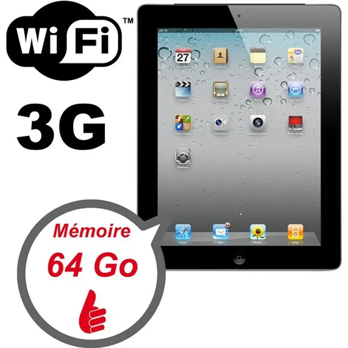 Apple iPad 2 64 Go 3G (MC775NF/A) Reconditionné Apple reconditionné disponible sur Cdiscount Seconde Vie