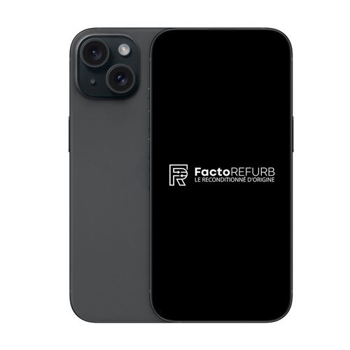 Apple iPhone 15 6,1" 5G Double SIM 128 Go Noir Reconditionné Grade A Factorefurb batterie neuve État correct N/A reconditionné disponible sur Fnac