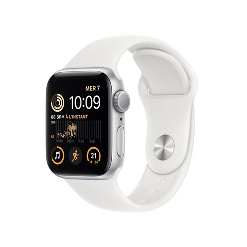 Apple Watch SE GPS 2ème génération, boîtier Aluminium Argent 40mm avec Bracelet Sport Blanc État correct Apple reconditionné disponible sur Fnac