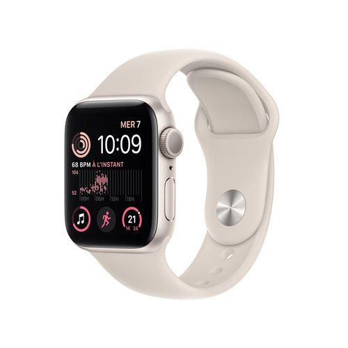 Apple Watch SE GPS 2ème génération, boîtier Aluminium Lumière Stellaire 40mm avec Bracelet Sport Lumière Stellaire État correct Apple reconditionné disponible sur Fnac