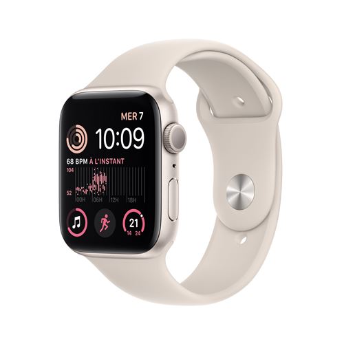 Apple Watch SE GPS 2ème génération, boîtier Aluminium Lumière Stellaire 44mm avec Bracelet Sport Lumière Stellaire État correct Apple reconditionné disponible sur Fnac