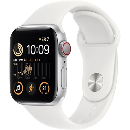 Apple Watch SE (GPS + Cellular) - 2e génération - 40 mm - aluminium argenté - Montre connectée avec bracelet sport - fluoroélastomère - blanc - taille du bracelet : Normal - 32 Go - Wi-Fi, LTE, Bluetooth - 4G - 27.8 g Bon état reconditionné disponible sur Rakuten
