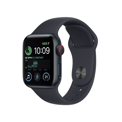 Apple Watch SE GPS + Cellular 2ème génération, boîtier Aluminium Minuit 40mm avec Bracelet Sport Minuit État correct Apple reconditionné disponible sur Fnac