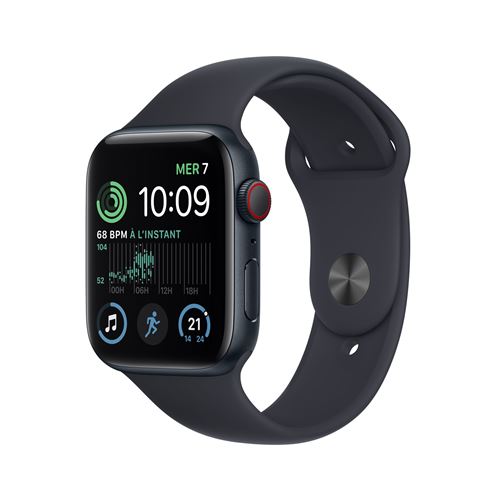Apple Watch SE GPS + Cellular 2ème génération, boîtier Aluminium Minuit 44mm avec Bracelet Sport Minuit État correct Apple reconditionné disponible sur Fnac