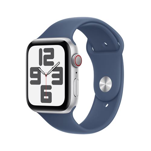 Apple Watch SE GPS + Cellular 44 mm Boîtier en Aluminium Argent avec Bracelet Sport Denim S/M version 2024 État correct reconditionné disponible sur Fnac