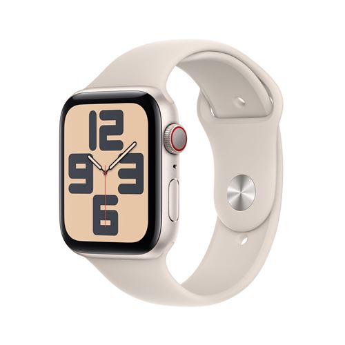 Apple Watch SE GPS + Cellular Boîtier en Aluminium Lumière Stellaire de 44 mm avec Bracelet Sport Lumière Stellaire M/L version 2023 État correct Apple reconditionné disponible sur Fnac