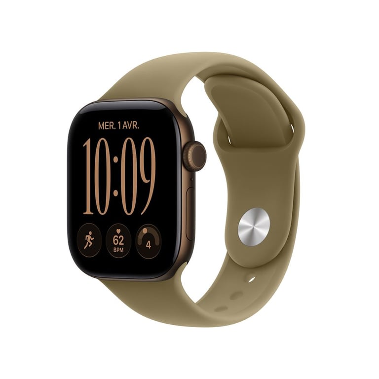 Apple Watch Serie 12 (GPS + Cellular) Boitier de 42 mm en Aluminium Bronze foncé avec bracelet sport Olive - S/M - Excellent état Parfait état Apple reconditionné disponible sur Pixmania | Dero