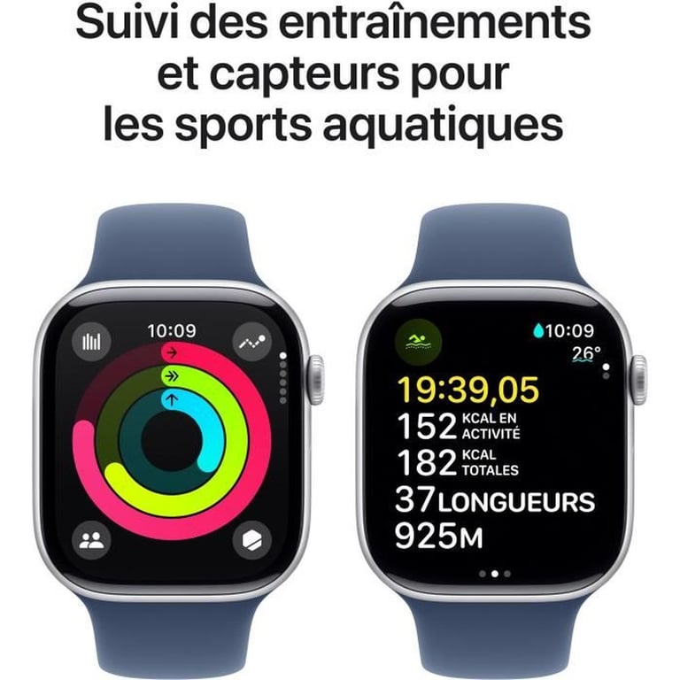 Apple Watch Series 10 (2024) GPS, Boitier Argent de 46mm avec bracelet Caoutchouc M/L, Bleu - Bon état Bon état Apple reconditionné photo 3 | Dero