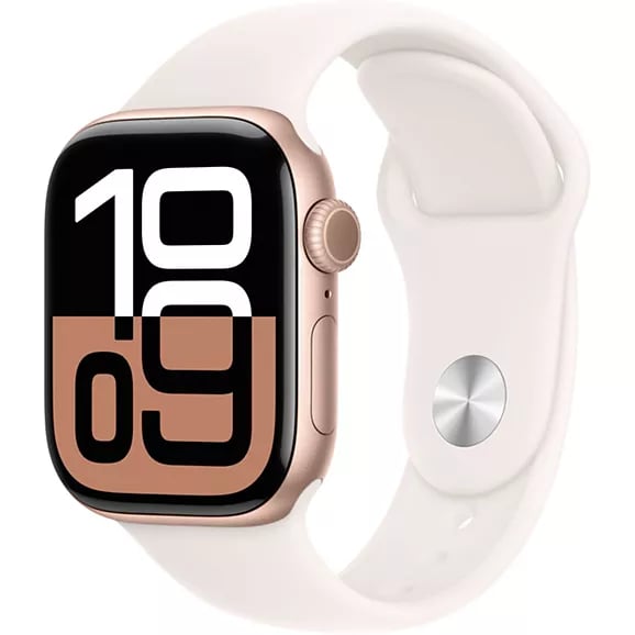 Apple Watch Series 10 (2024) GPS + Cellular, Boitier Or Rose de 46mm avec bracelet Caoutchouc M/L, Blanc - Excellent état Parfait état Apple reconditionné disponible sur Pixmania
