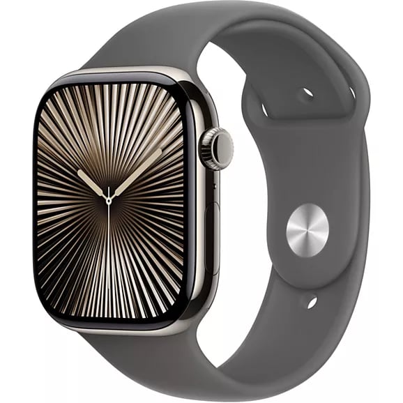 Apple Watch Series 10 (2024) GPS + Cellular, Boitier Titane Naturel de 46mm avec bracelet Caoutchouc S/M, Gris - Excellent état Parfait état Apple reconditionné disponible sur Pixmania