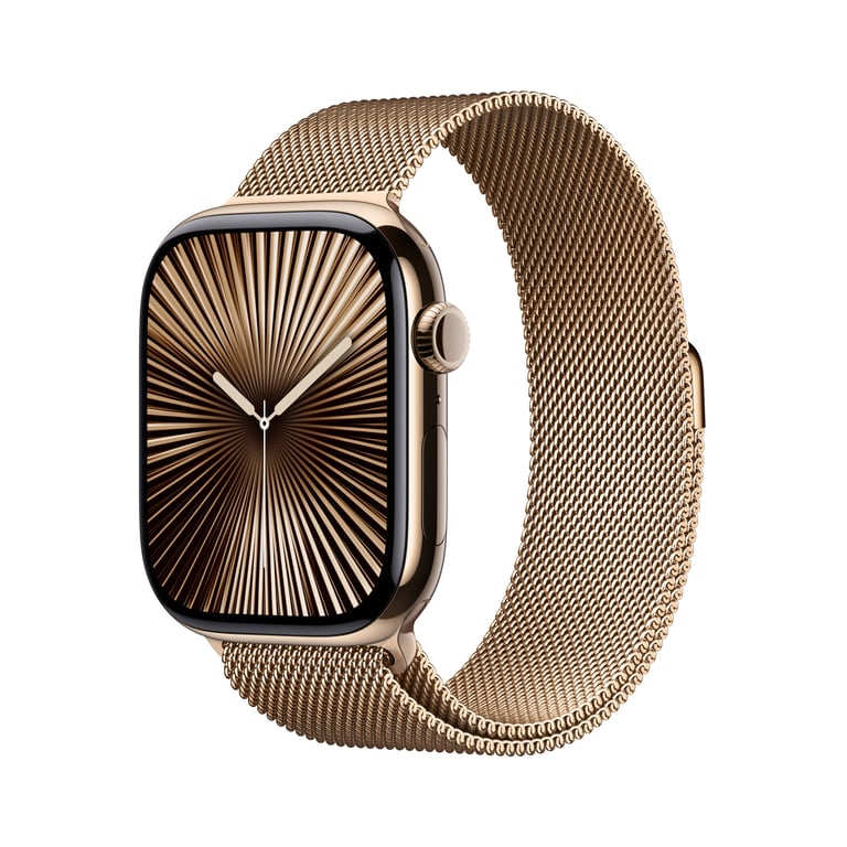 Apple Watch Series 10 (2024) GPS + Cellular, Boitier Titane Or de 46mm avec bracelet Milanais S/M, Or - Très bon état Très bon état - 580,48 € Apple Watch Series 10 (2024) GPS + Cellular, Boitier Titane Or de 46mm avec bracelet Milanais S/M, Or - Très bon état Très bon état reconditionné disponible sur Pixmania