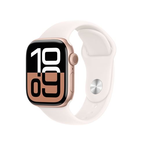 Apple Watch Series 10 GPS 42mm Boîtier en Aluminium Rose Gold avec Bracelet Sport Rose Tendre M/L État correct Apple reconditionné disponible sur Fnac