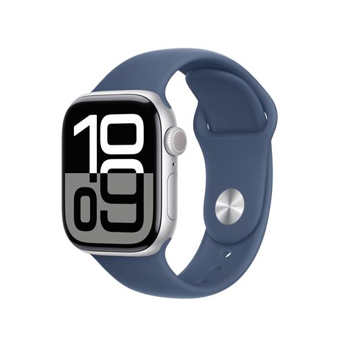 Apple Watch Series 10 (GPS + Cellular) - 42 mm - aluminium argenté - montre intelligente avec bande sport - fluoroélastomère - denim - taille du bracelet : S/M - 64 Go - LTE, Wi-Fi 4, UWB, Bluetooth - 4G - 29.3 g État correct N/A reconditionné disponible sur Fnac