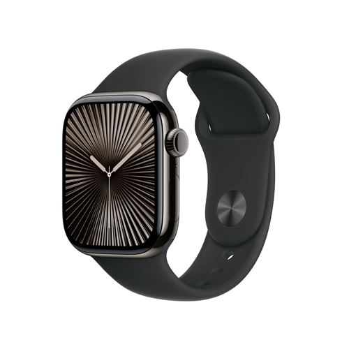 Apple Watch Series 10 (GPS + Cellular) - 42 mm - ardoise titane - montre intelligente avec bande sport - fluoroélastomère - noir - taille du bracelet : M/L - 64 Go - LTE, Wi-Fi 4, UWB, Bluetooth - 4G - 34.4 g État correct reconditionné disponible sur Fnac